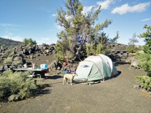 Ubu holds down the camp while Kim and the kids hike