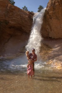 The waterfall on the Mossy Cave hike outside Bryce