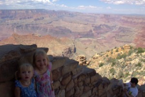 Geneveve and Xena get some shade at the desert view