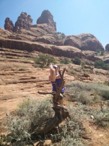 Kim does yoga to imitate a desert cactus